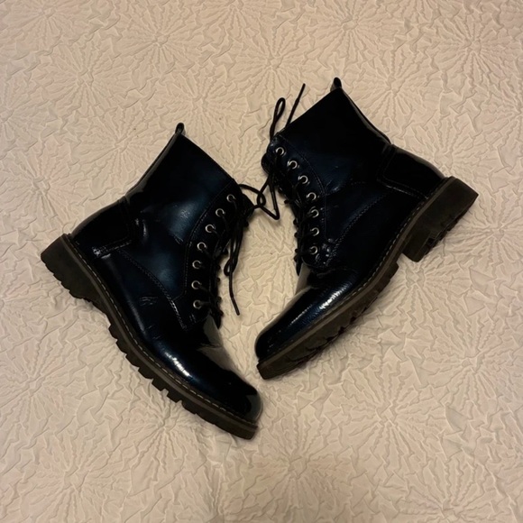 Shiny Midnight Blue Combat Boots - Picture 3 of 4
